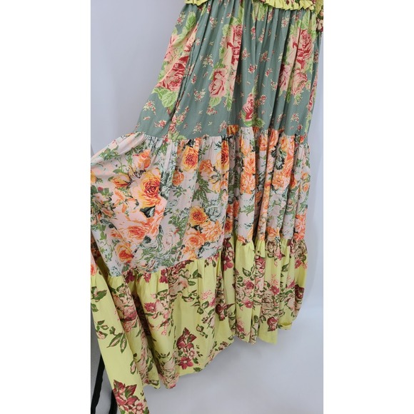 Free People Bluebell Patchwork Floral Maxi Tiered Dress Medium Smocked Ribbon - Picture 5 of 11